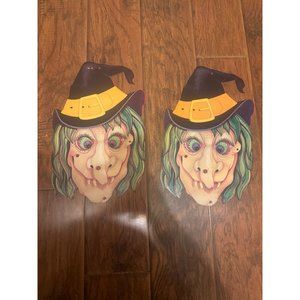 Pair of Vintage Eureka Die Cut Cardboard Halloween Witch Decoration